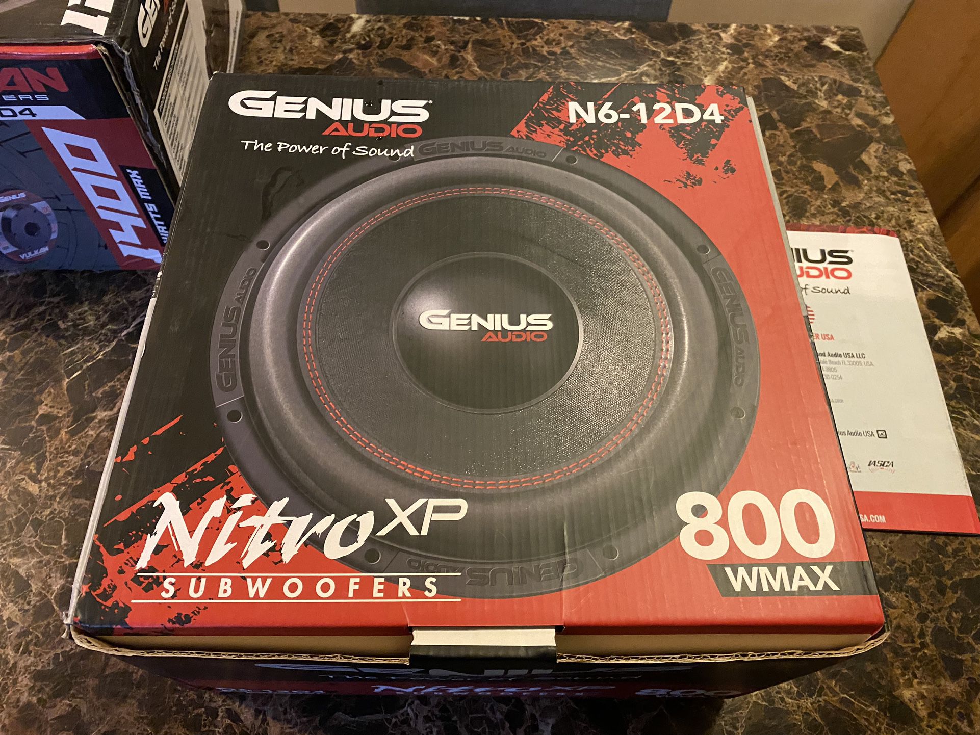 New 12” Genius Audio 800w Max Power Dual 4 Ohm Subwoofer  $110 Each 