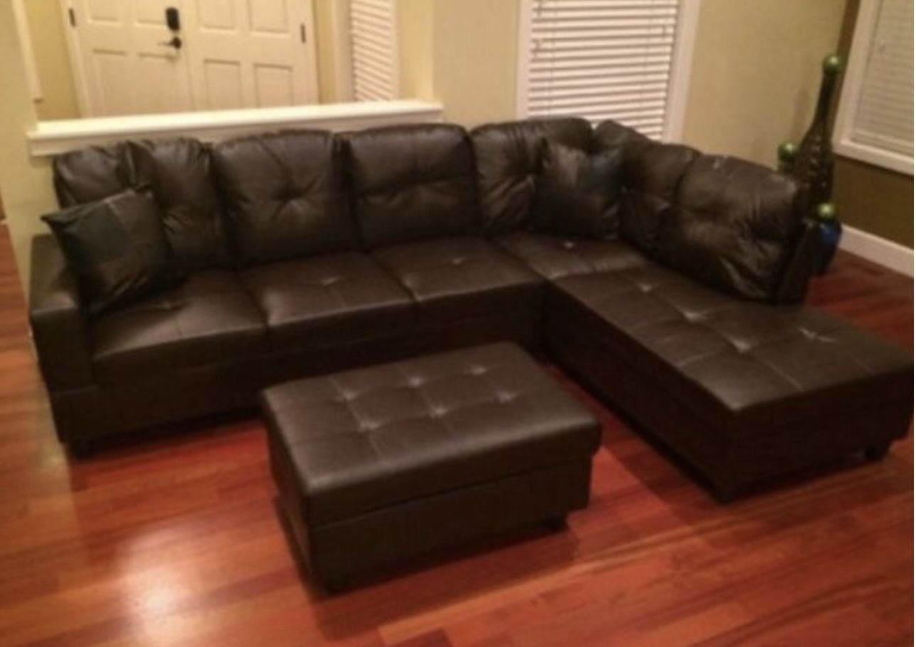 Brown Leather Sectional Couch And Ottoman