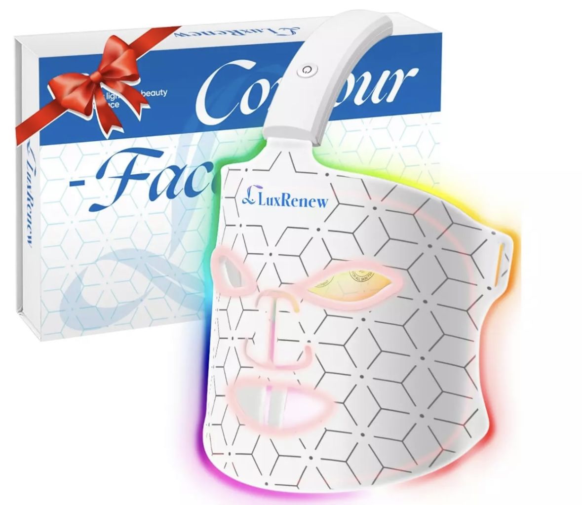 LuxRenew Red Light LED Therapy Contour Face Mask + 7 Colors Rechargeable Skin