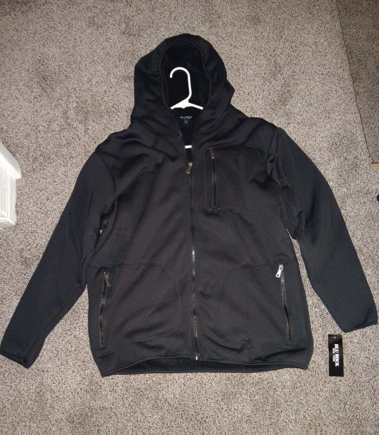 Blu Rock New York Large Men's Sherpa-Lined Black Full Zip Hoodie Jacket 
