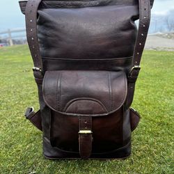 Dark Brown Leather Backpack 