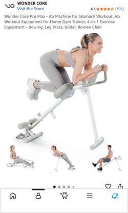 Wonder Core Pro Max - Ab Machine for Stomach Workout, Ab Workout Equipment for Home Gym Trainer, 4-in-1 Exercise Equipment - Rowing, Leg Press, Glider