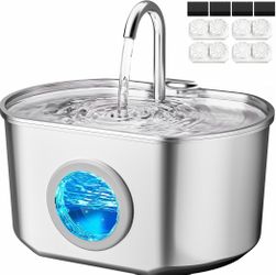 Stainless Steel Pet Water Fountain with LED
