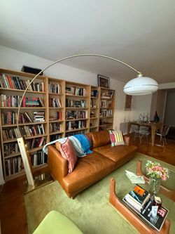 arc lamp: vintage 70s / 80s brass and stone lamp with LARGE 112” arc