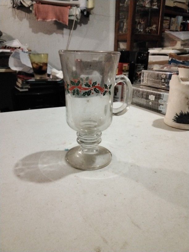 Vintage Irish Coffee Mug With Christmas Holly And Ribbon