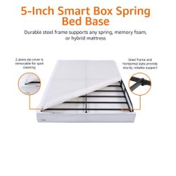 Amazon Basics Smart Box Spring Bed Base, 5 Inch Mattress Foundation, Tool-Free Easy Assembly, Full, White