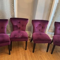 4 Purple Velvet Tufted Dining Chairs