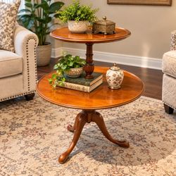 Vintage Solid Wood Two-Tier Dumbwaiter Accent Table / Plant Stand!