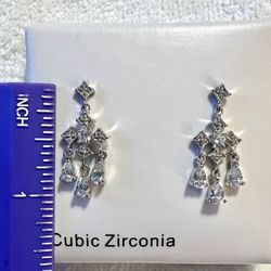 New Directions Silver CZ Chandelier Dangle Earrings