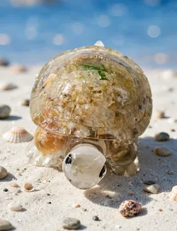 Handmade Resin Tortoise — Real Beach Sand & Abalone Shell, Glow, 1.75 in