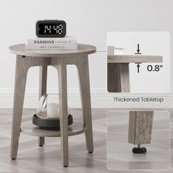 Round Side Table with Lower Shelf