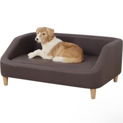 Dog Bed/Pet Sofa Bed Technology Cloth Medium-Large Pet Sleeping Couch High Wood Leg Animal Bed Sofa (Brown)