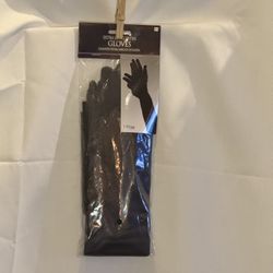 Extra Long Black Satin Gloves
