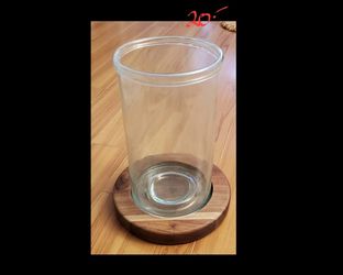 Threshold Studio McGee Wooden Candle Pillar Holder With Seeded Glass NEW