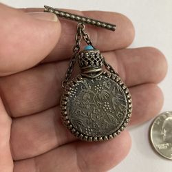 Vintage Perfume Bottle Brooch Pin with Glass Applicator and Ornate details