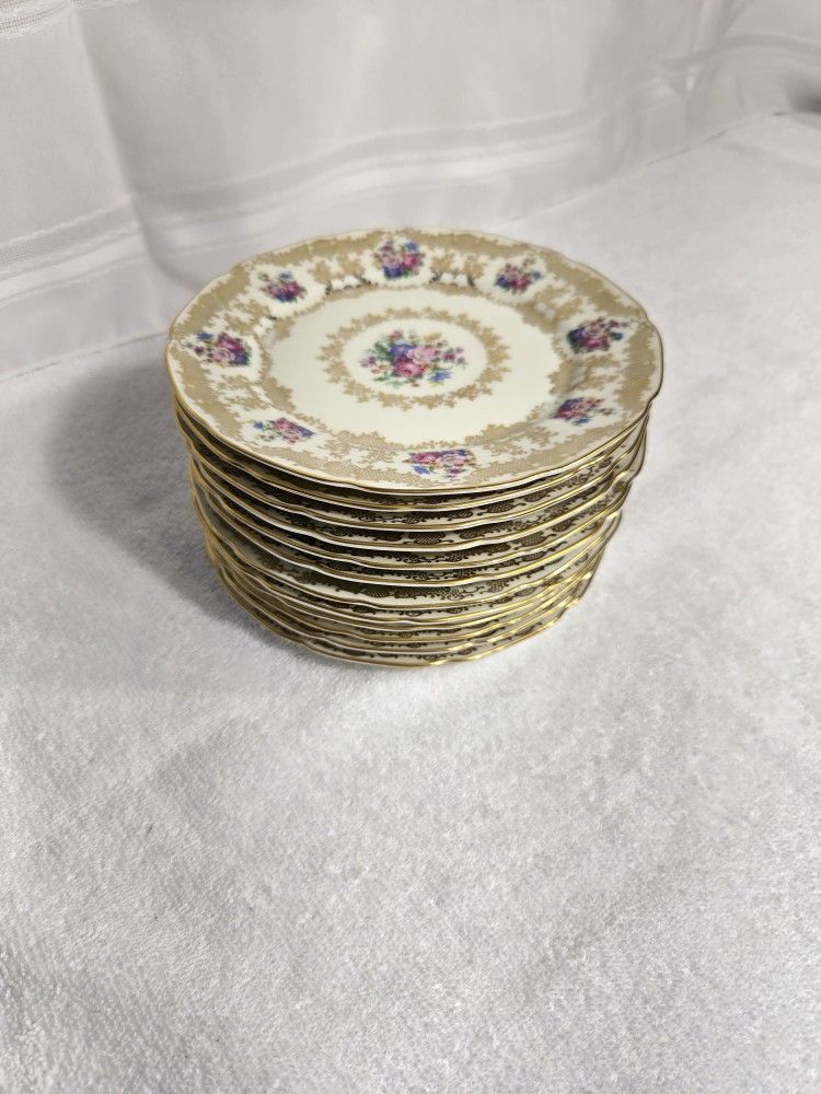 Set of 12 Bohemia Royal Ivory "Windsor Noblesse" Dessert Plates - Made in Czechoslovakia