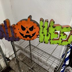 Badass Vintage Metal "Halloween" Sign - Industrial Spooky Decor!