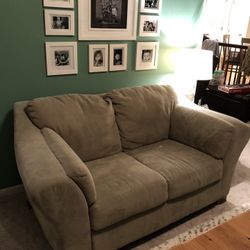 2 Light Green Loveseats With Large Footstool
