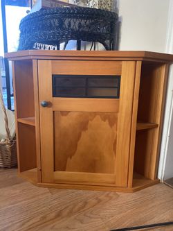 2 Wood Vintage Corner Cabinets