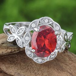 3.4ctw White Sapphire & Garnet Gemstone,  S925 Sterling Silver Ring