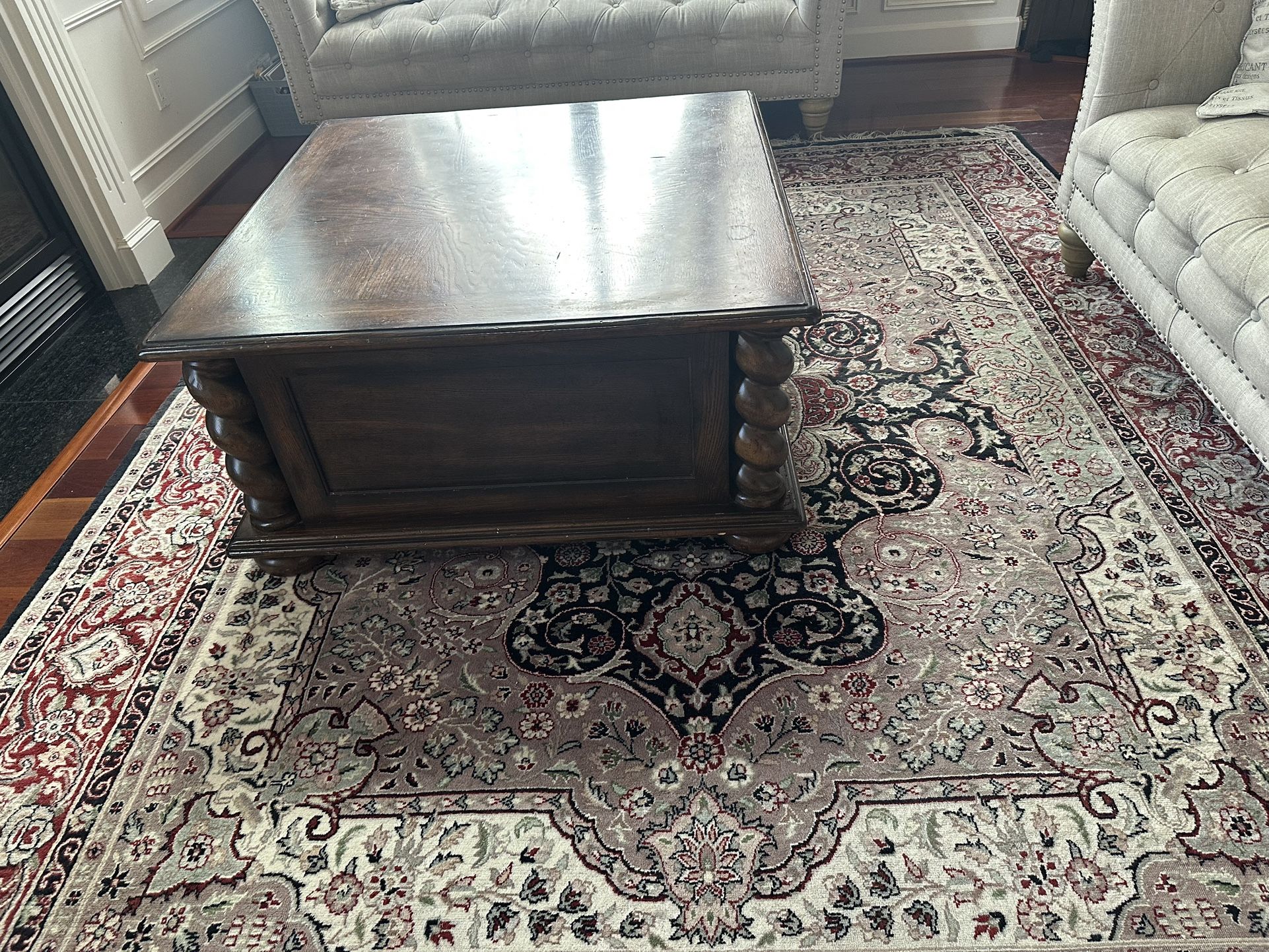 Very heavy walnut square coffee table with drawers 