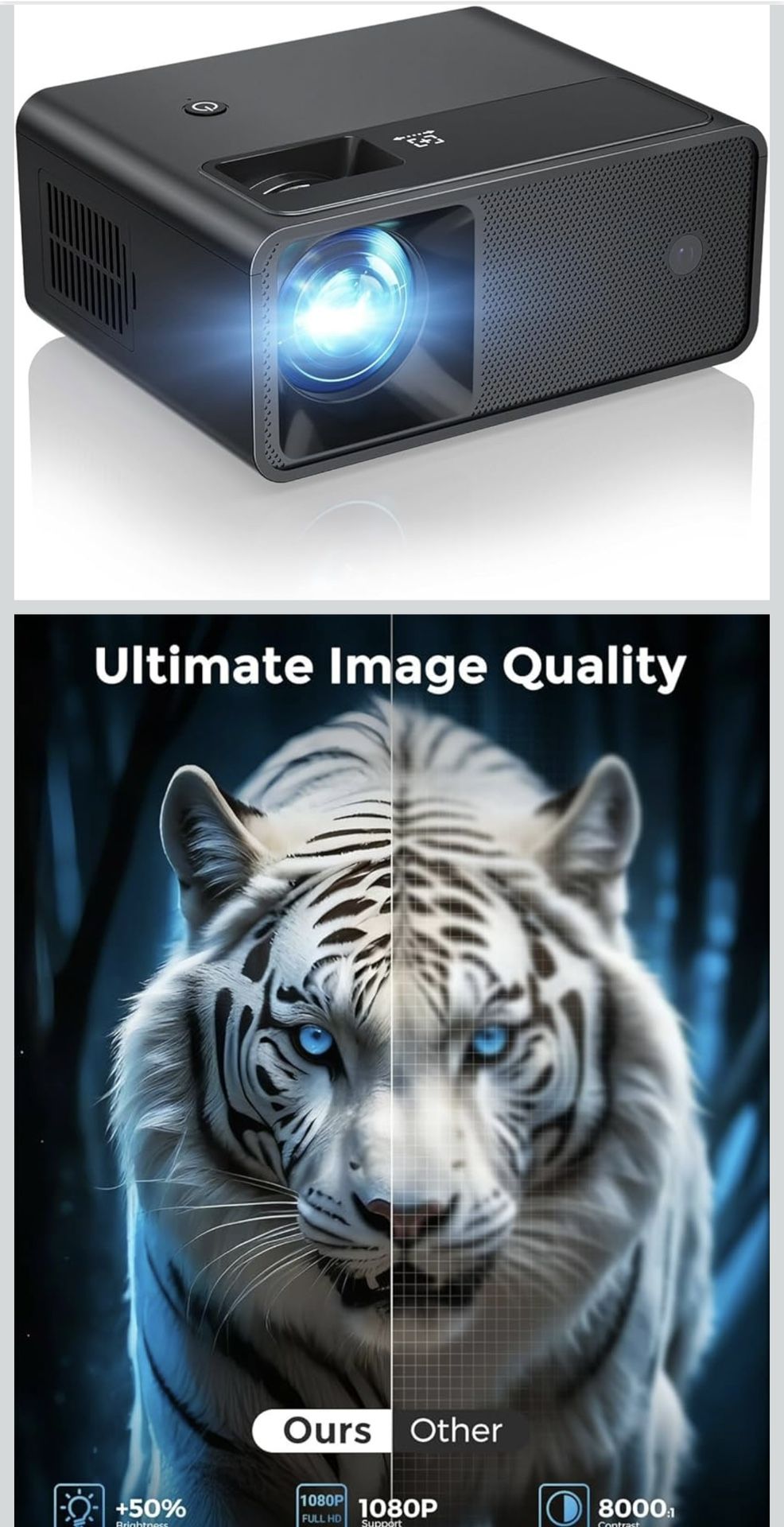 CiBest Mini Projector, 2025 Upgraded Full HD 1080P Support Video Projector, Portable Small Movie Projector, Compatible with iOS/Android/Windows/TV Sti