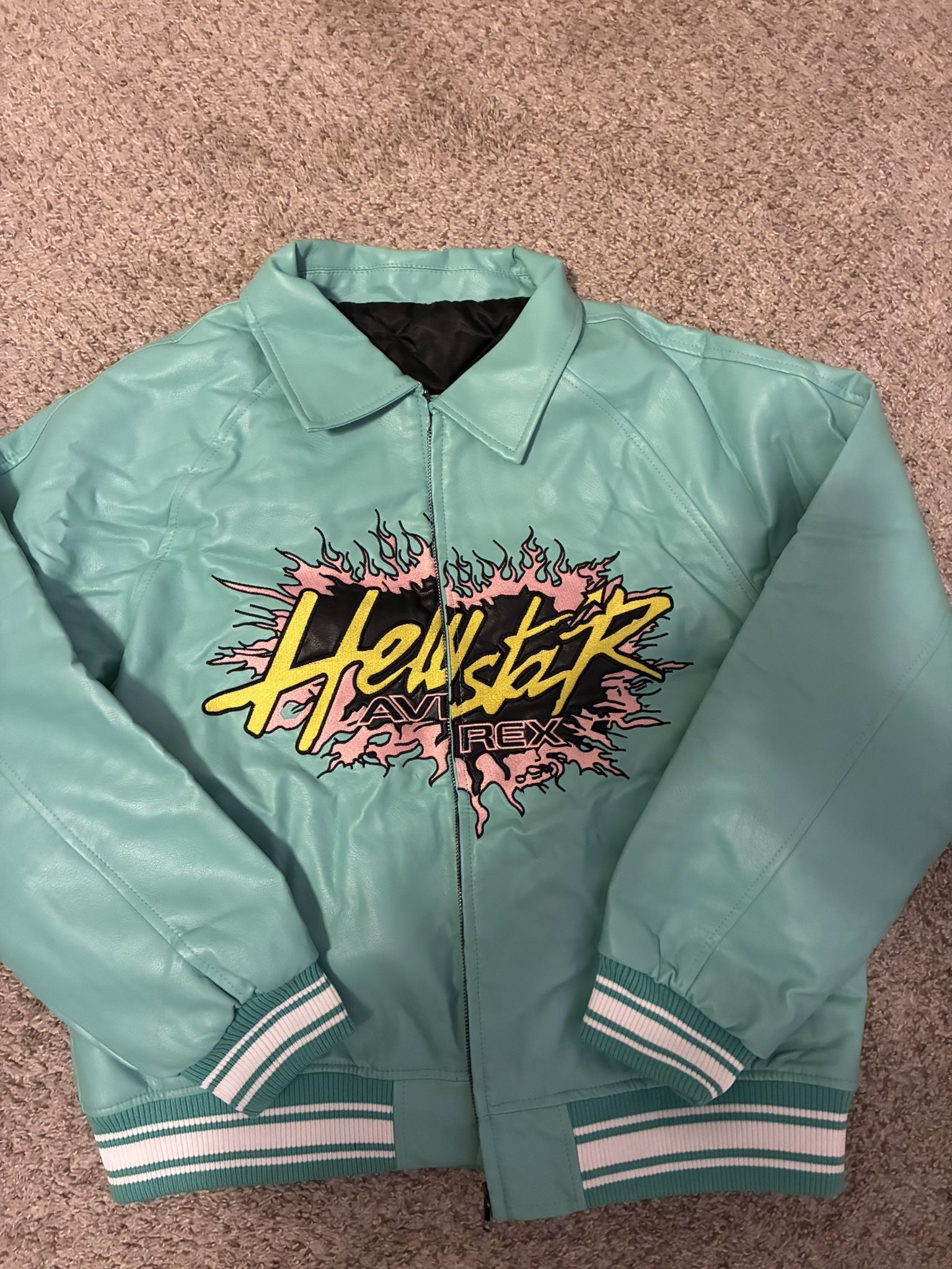 Avirex. H.e.l.l.s.t.a.r NEW Leather Jacket turquoise . SIZE Medium