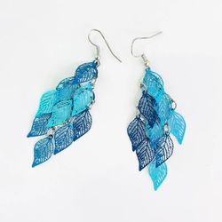 Blue Leaf Style Dangle Earrings 