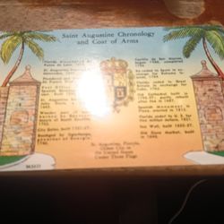 Vintage Postcard Featuring A Chronology And Coat Of Arms For St. Augustine, Florida For Sale.