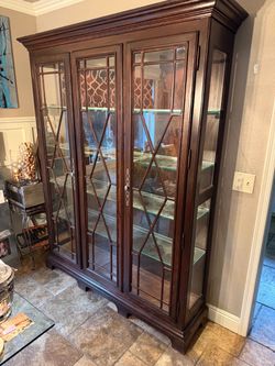 Dark Wood China Cabinet with Glass Doors