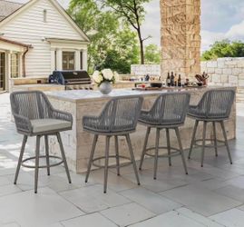 4X Gray color 26” swivel woven rope barstools