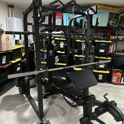 Vesta Fitness Smith Machine 2001 w/Bench Attachment | 230lb Bumpers Weights | 7ft Olympic Bar | Fitness | Gym Equipment | FREE DELIVERY 🚚 