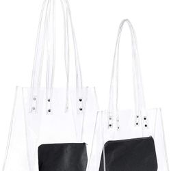 2 heavy duty clear tote bag and 2 black purses