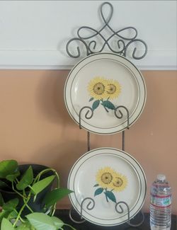 TWO TIER METAL WALL RACK PLATE DISPLAY.