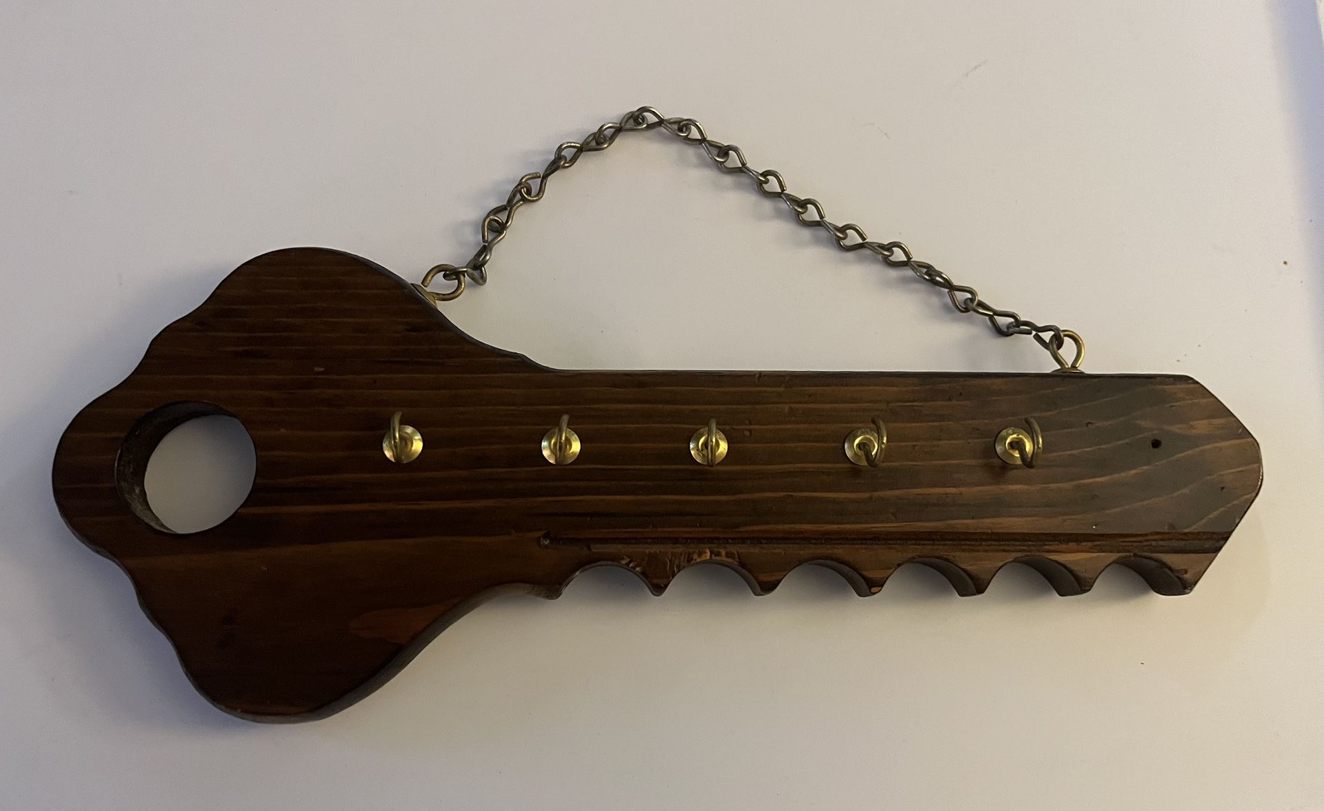 Vintage Wood And Brass  Key Shaped Keyholder