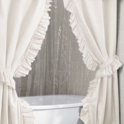 Ruffled White Shower Curtain Set