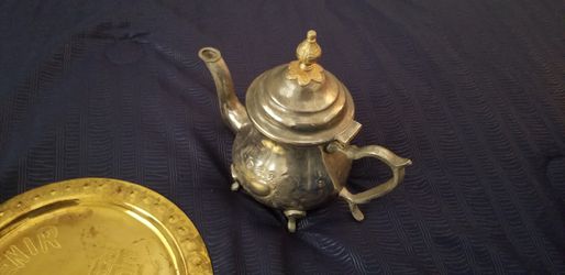 Real Silver Moroccan Teapot with real Brass Saucer