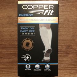 New Copper Fit Compression Socks 1 Pair / White. Fits Shoe Size Men’s 6-9 Women’s 7-10