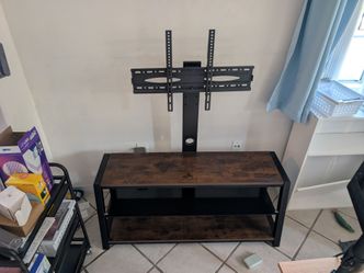 Industrial TV Stand with Removable Mount (Rustic Wood & Black Metal) - Good for Large TVs