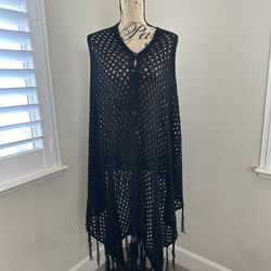 Lularoe Mimi Black Crochet Poncho O/S 