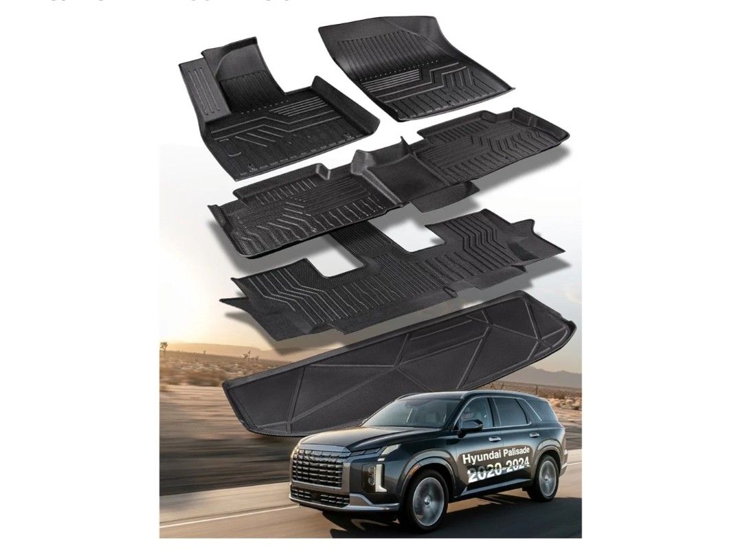 DrCarNow® Floor Mats and Trunk Mat Compatible with for Hyundai Palisade All-Weather TPE Floor Liners
