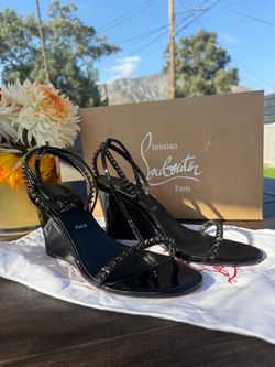 Christian Louboutin So Me Spike Wedge Patent Calfskin Leather Sandals Size 41