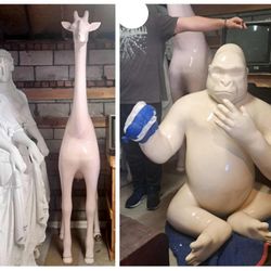 Large 3D Printed Gorilla And Giraffe Animal Sculptures