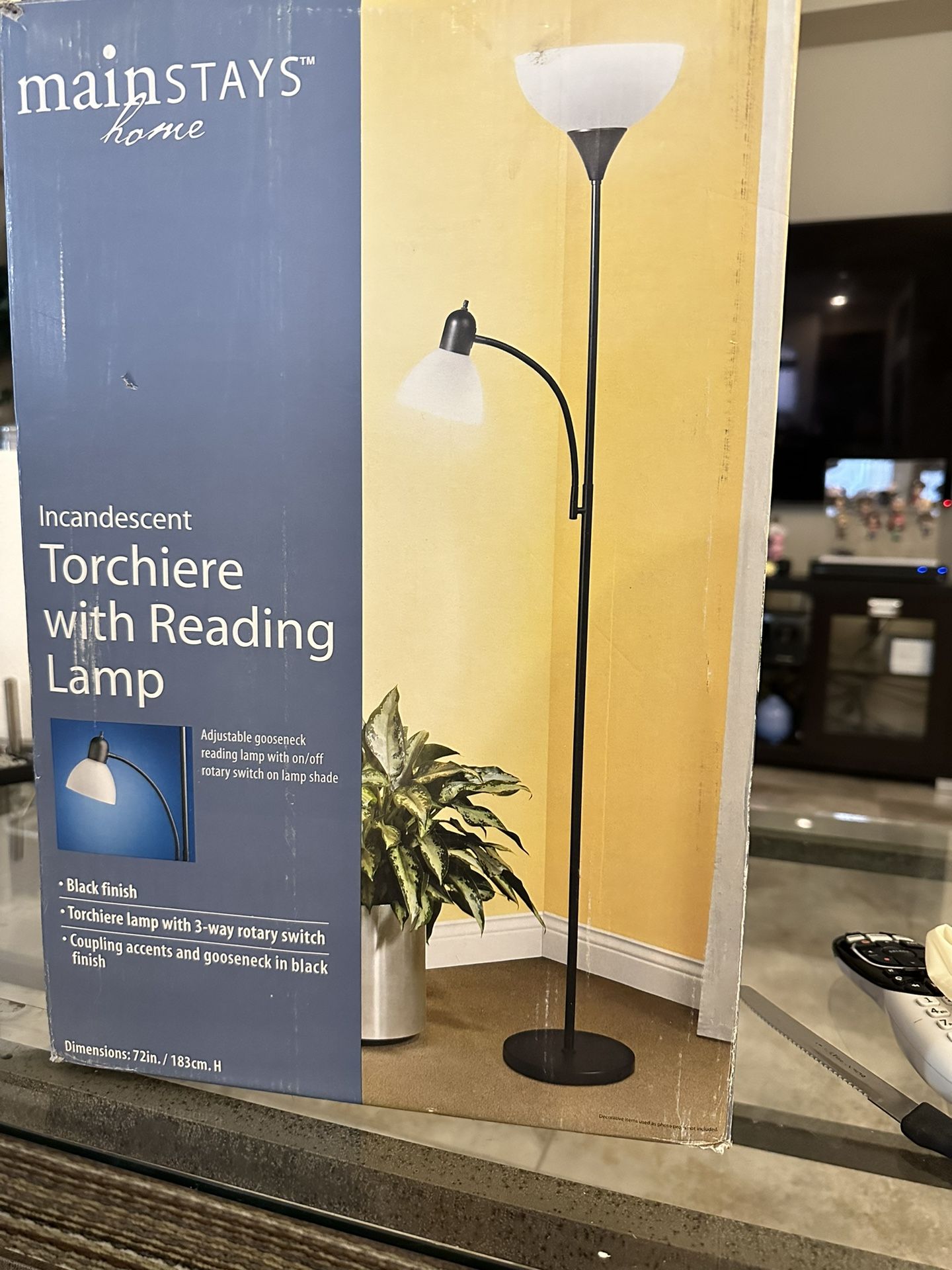 MAINSTAYS 72" COMBO FLOOR LAMP W/ ADJUSTABLE READING LAMP,