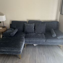 Blue Velvet Sectional Couch 