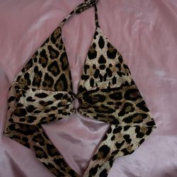 Leopard Plunge Crop Halter Top