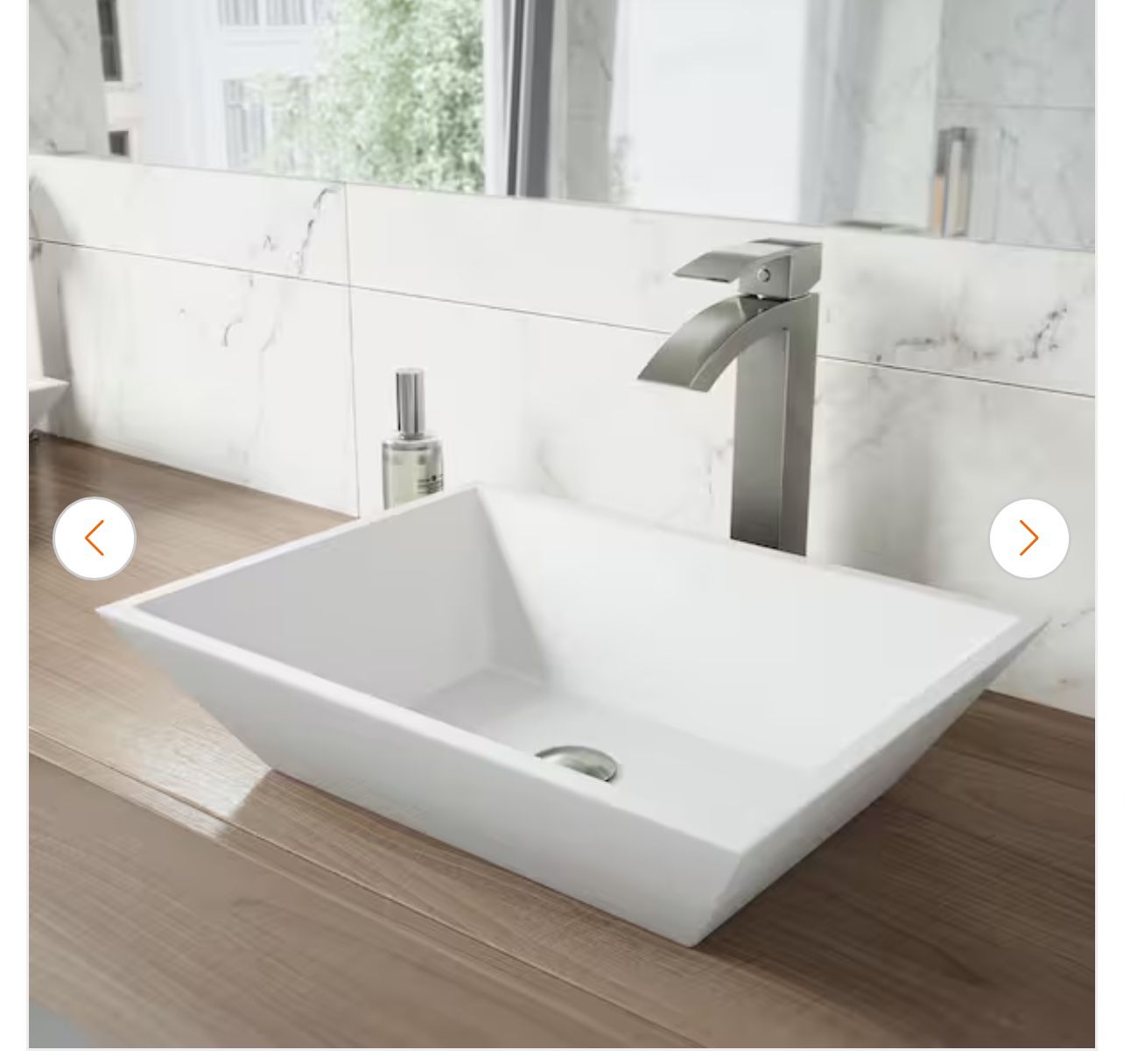 VIGO Vinca Modern White Matte Stone 18 in. L x 14 in. W x 5 in. H Rectangular Vessel Bathroom Sink 536