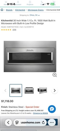NEW KITCHEN AID SLIM BUILT IN MICROWAVE WITH INCLUDED TRIMKIT 7/4/26 AND A 3 YEAR EXTENDED WARRANTY FULLY TRANSFERABLE
