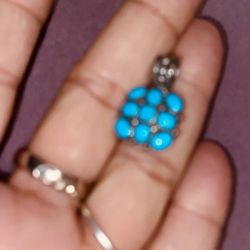 Small Antique Siver  Turquoise Pendant 