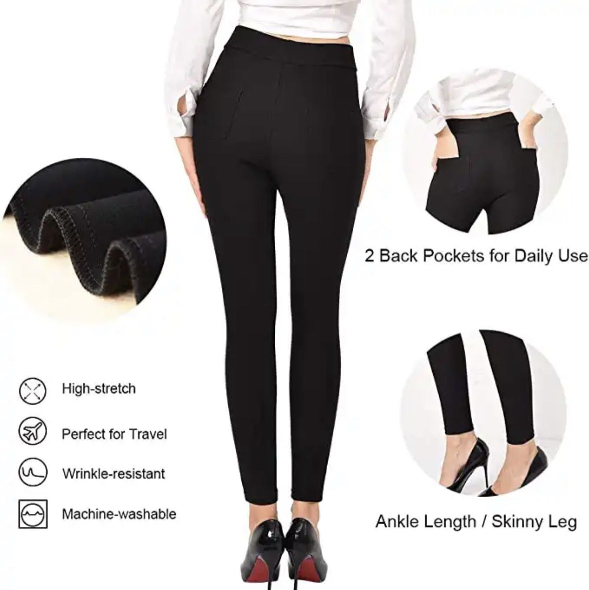 Black Women's XL Ginasy Dress Pants Business Casual Leggings Trousers